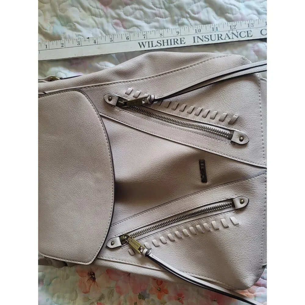 Rosetti Taupe Beige Faux Leather Backpack Purse Dual Zip Pockets